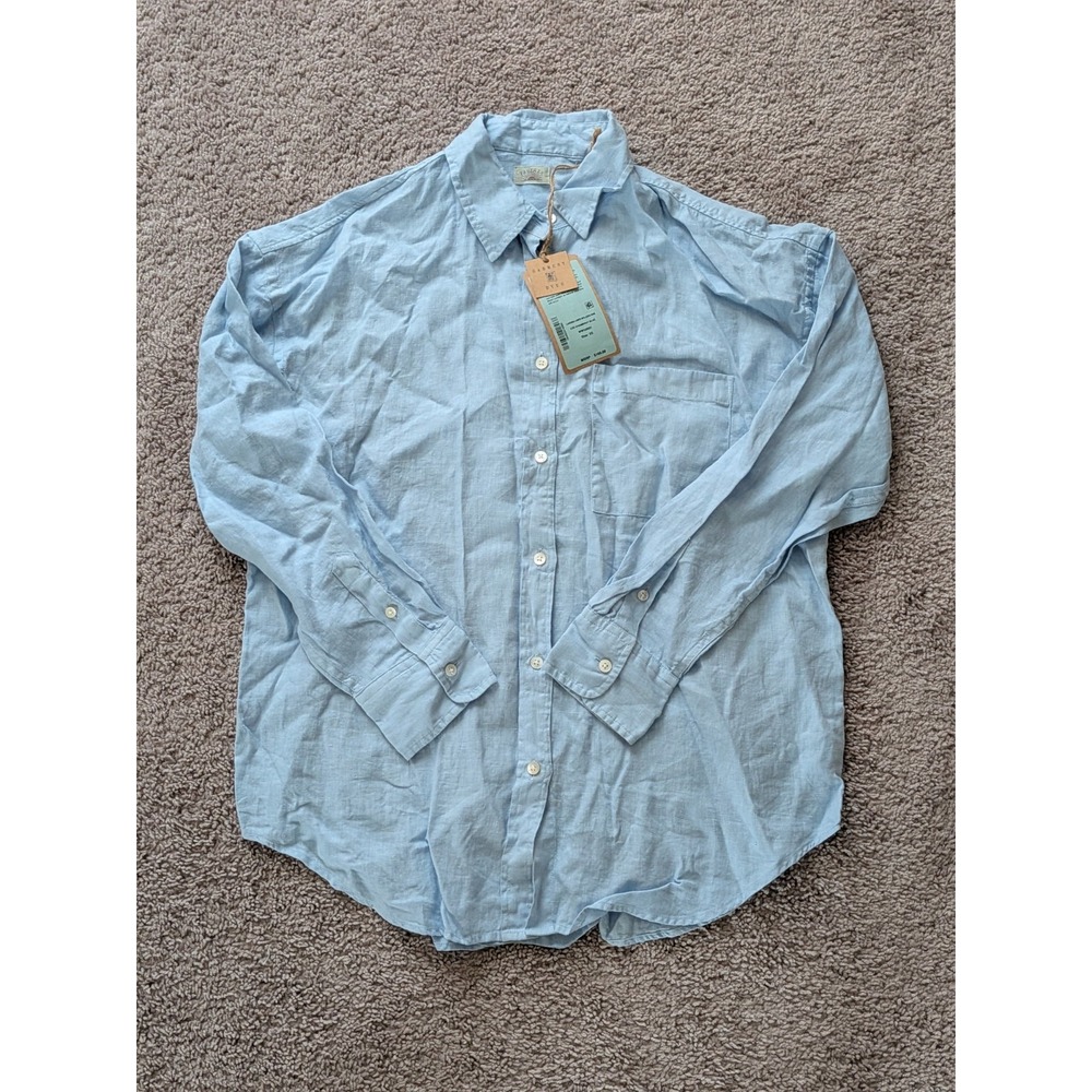 Faherty Laguna Linen Relaxed Shirt Mens Small Chambray Blue Button Up NWT